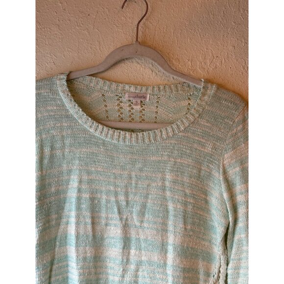 vtg Charming Charlie Womens Mint White Knit long sleeve Sweater Small sheer READ - Picture 4 of 10